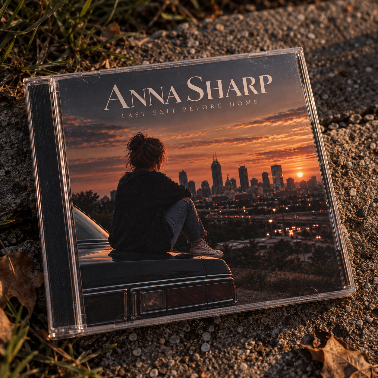Anna Sharp — Last Exit Before Home CD case in warm evening light